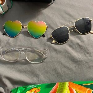 Heart-Shaped Rainbow Sunglasses and Black Aviators